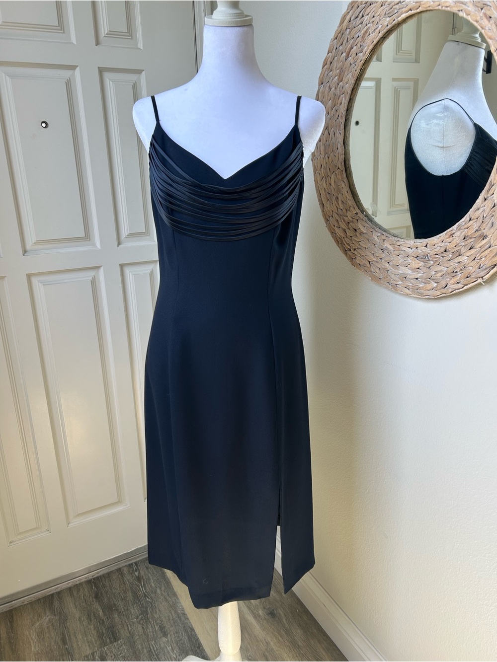 Vintage Reggio Midnight Blue Satin Slip Dress Size 6 Minimalist Cocktail Midi
